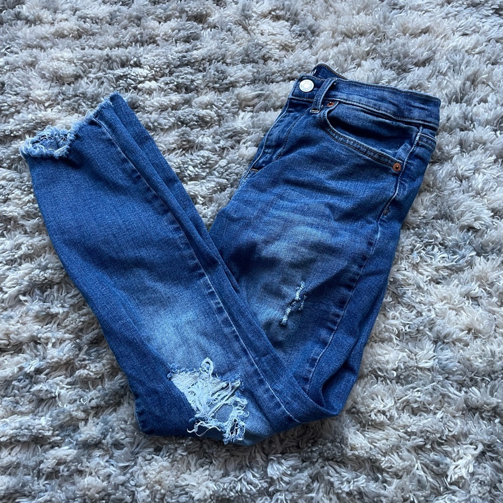 Medium Wash Distressed Gap High-Rise Skinny Jeans